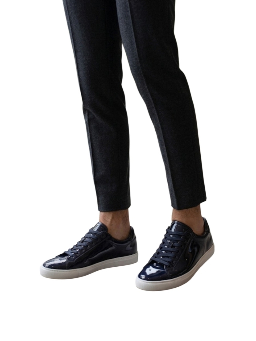 Zara Navy Patent Low-Top Sneakers Size 45